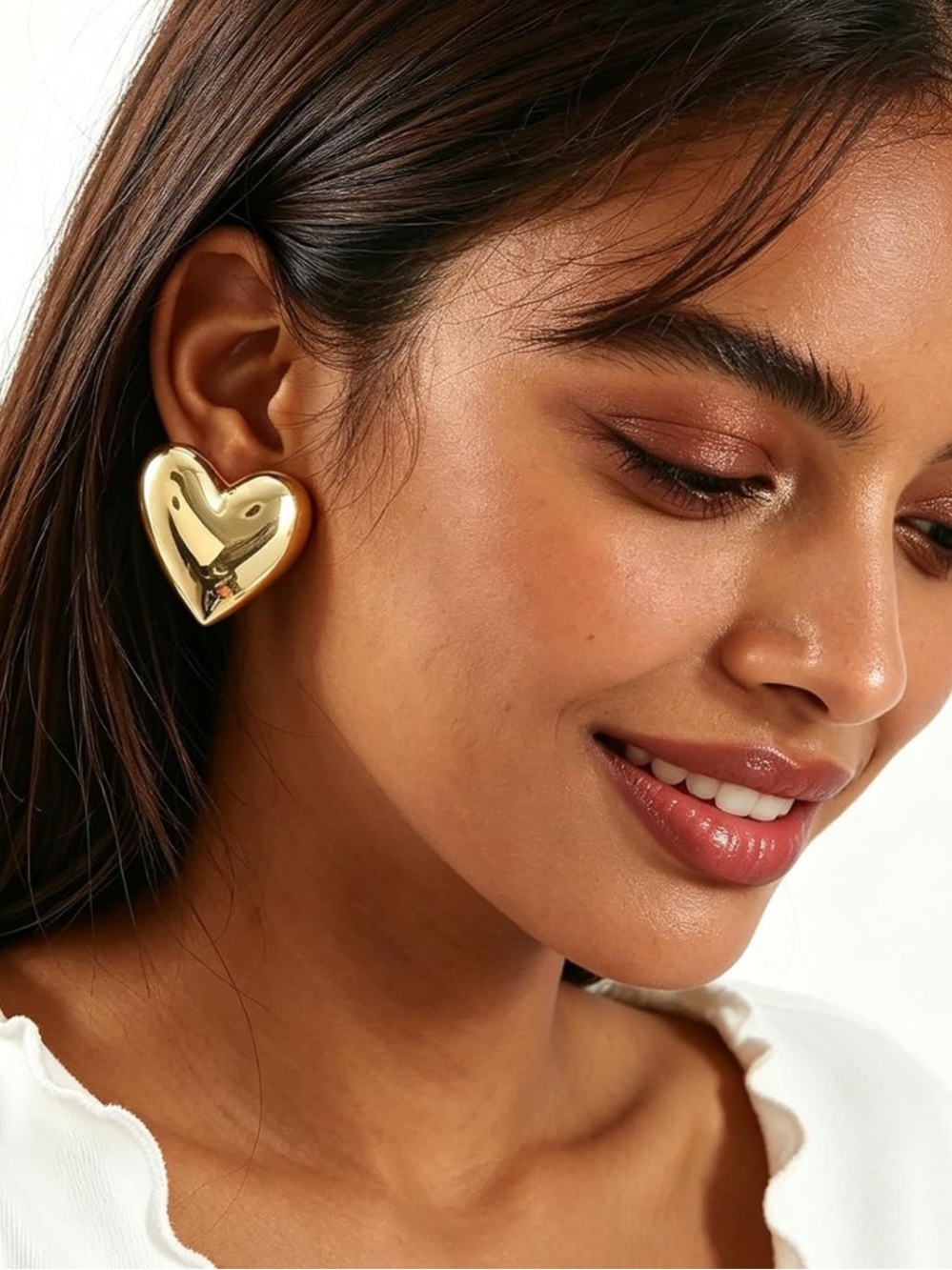 Oversized Gold Heart Statement Stud Earrings